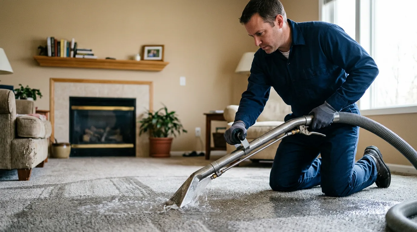Water damage restoration technician working near Belleville, WV